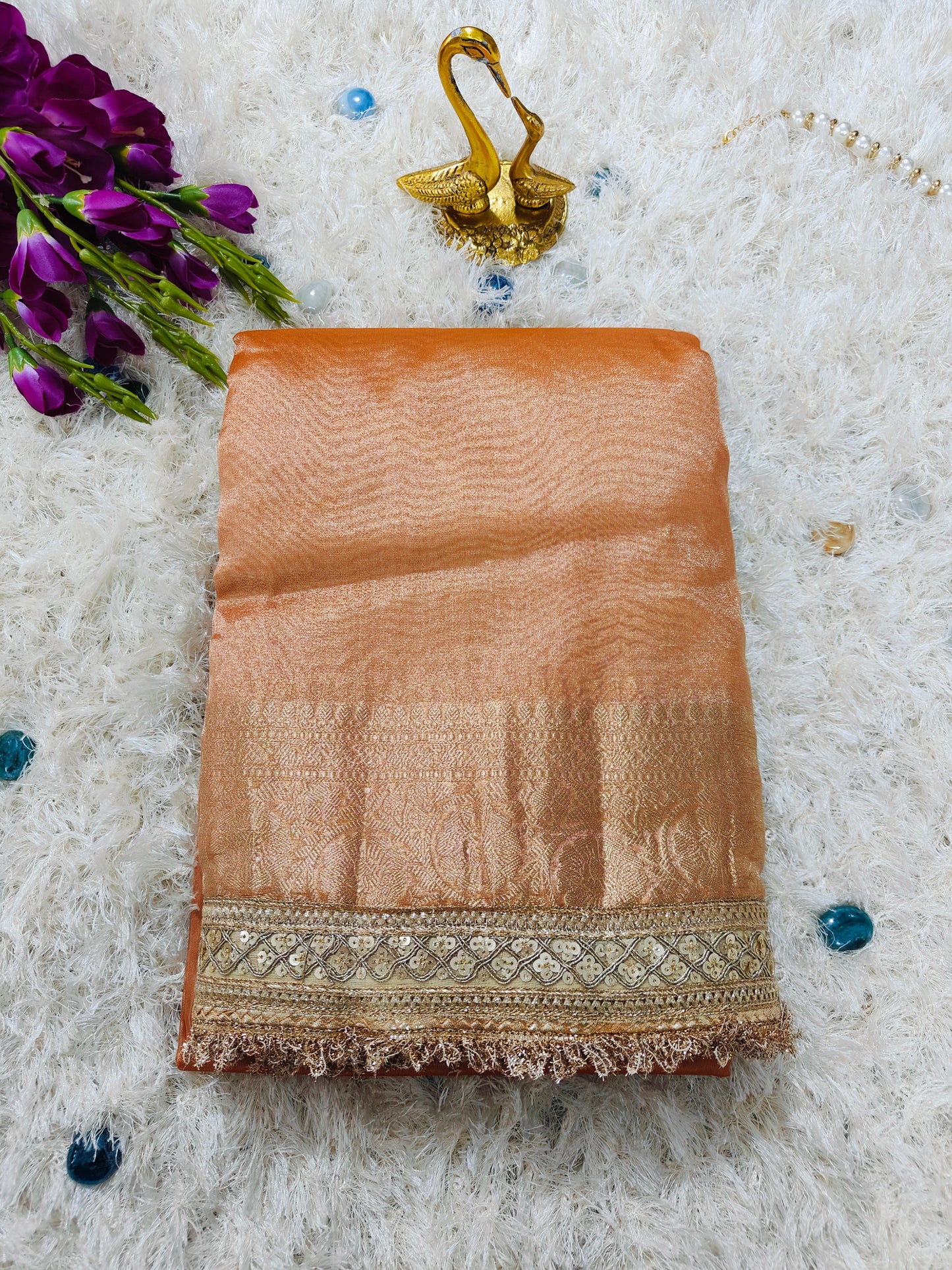 PEACH  TISSSUE KATHBAN SAREE