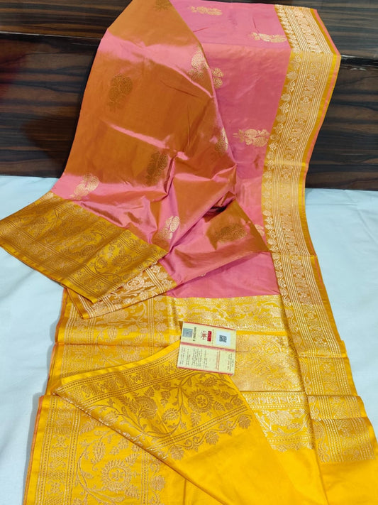 LIGHT PINK PURE KATAN SILK SAREE WITH ANTIQUE ZARI