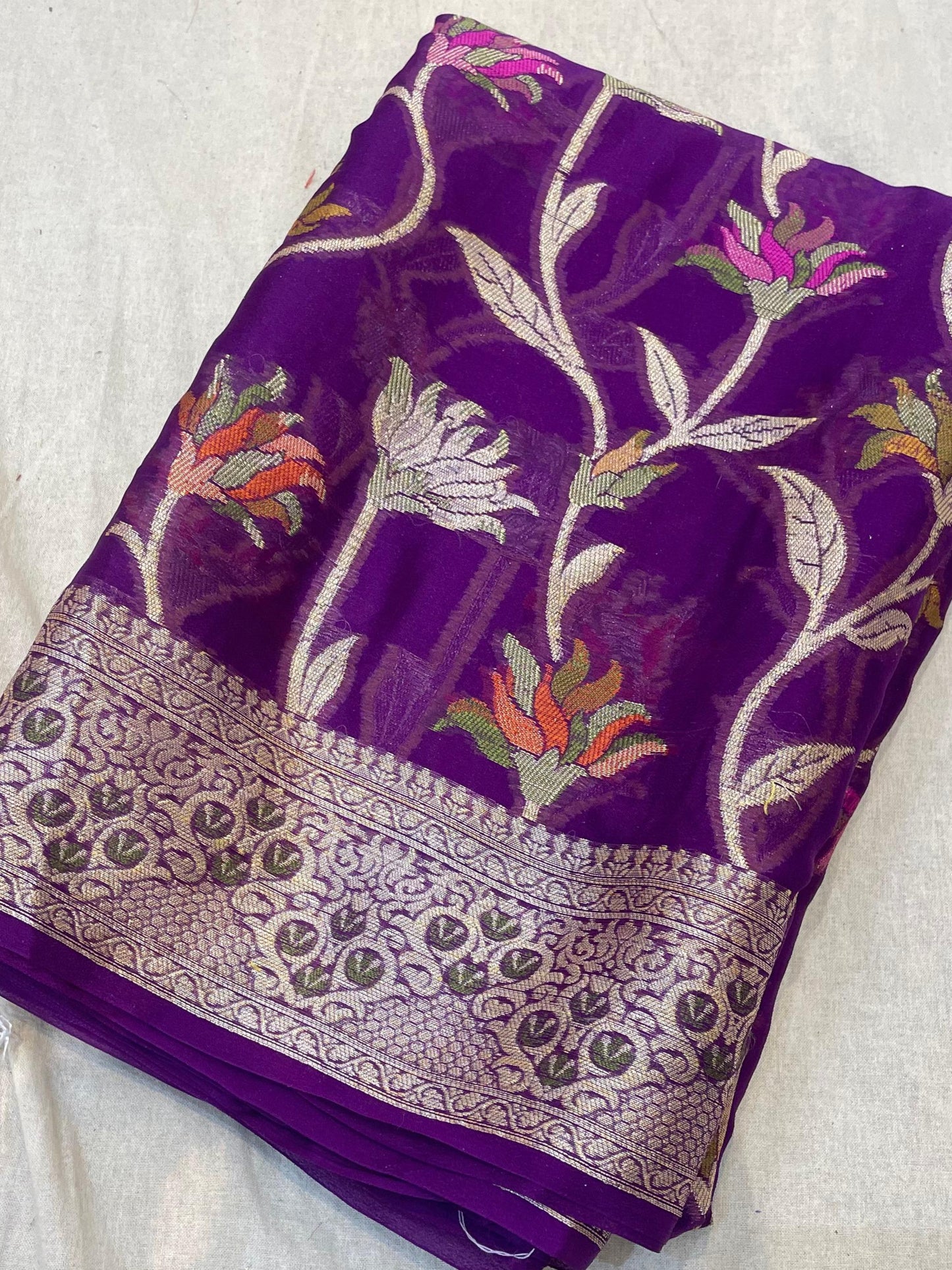 PURPLE KHADDI SHIFFON SAREE WITH RESHAM WEAVING AND MEENA