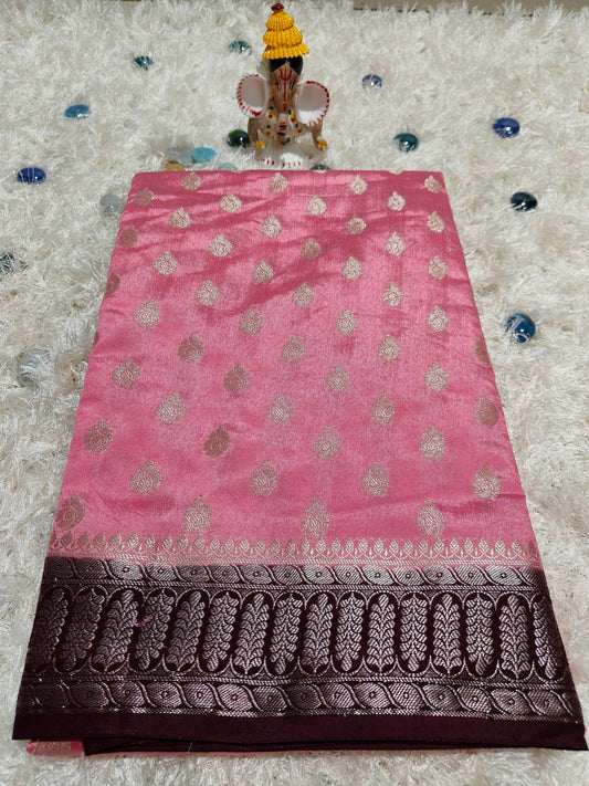 PEACH PINK DUPIAN SILK SAREE