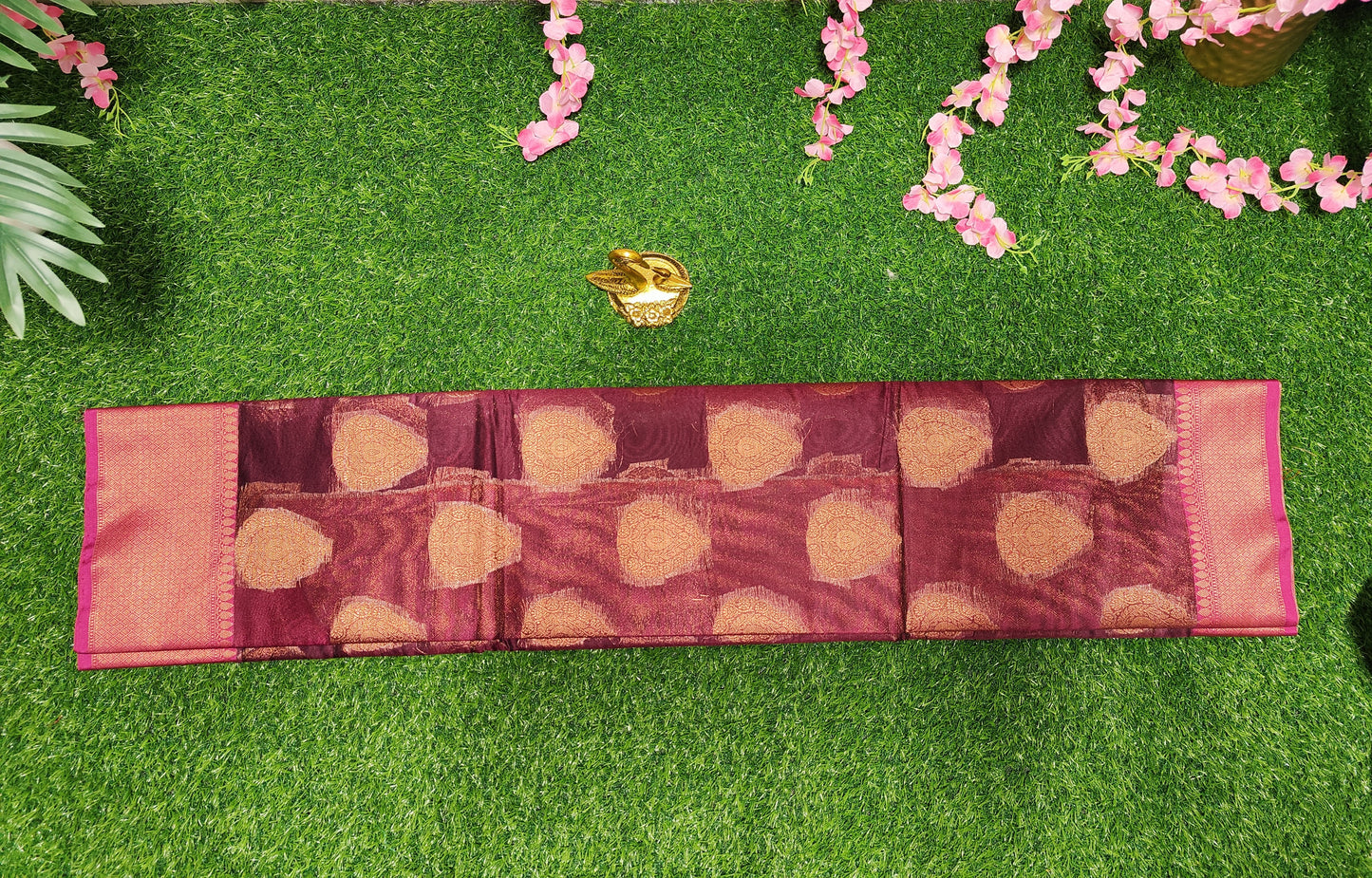 BURGANDY COTTON  SILK WITH COPPER ZAARI