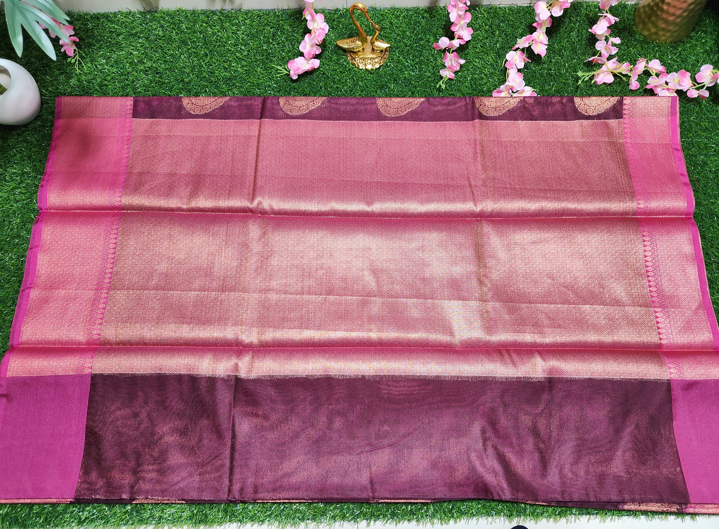 BURGANDY COTTON  SILK WITH COPPER ZAARI