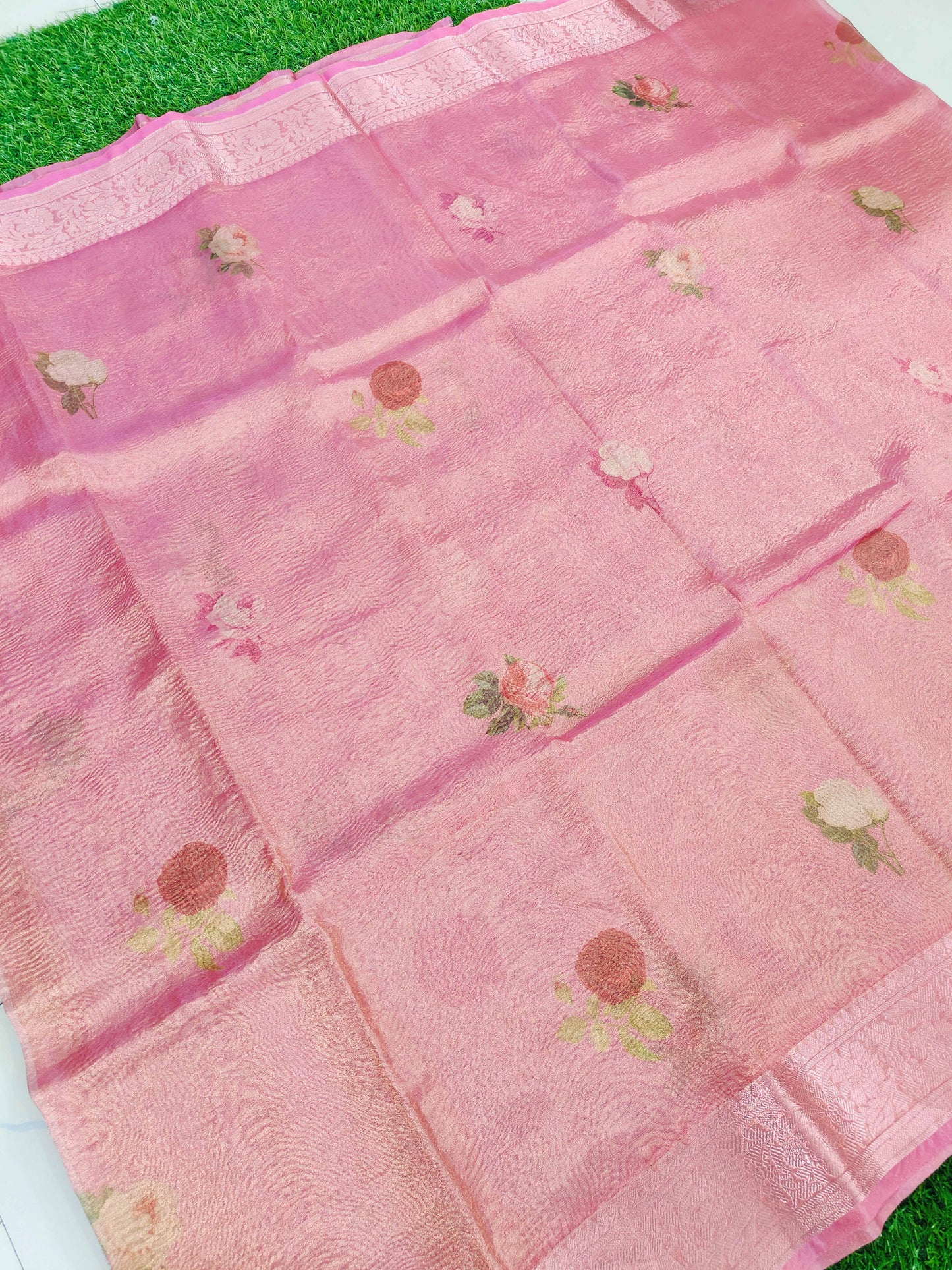 PINK CRUSHED TISSUE SILK SAREE WITH DIGITAL PRINT