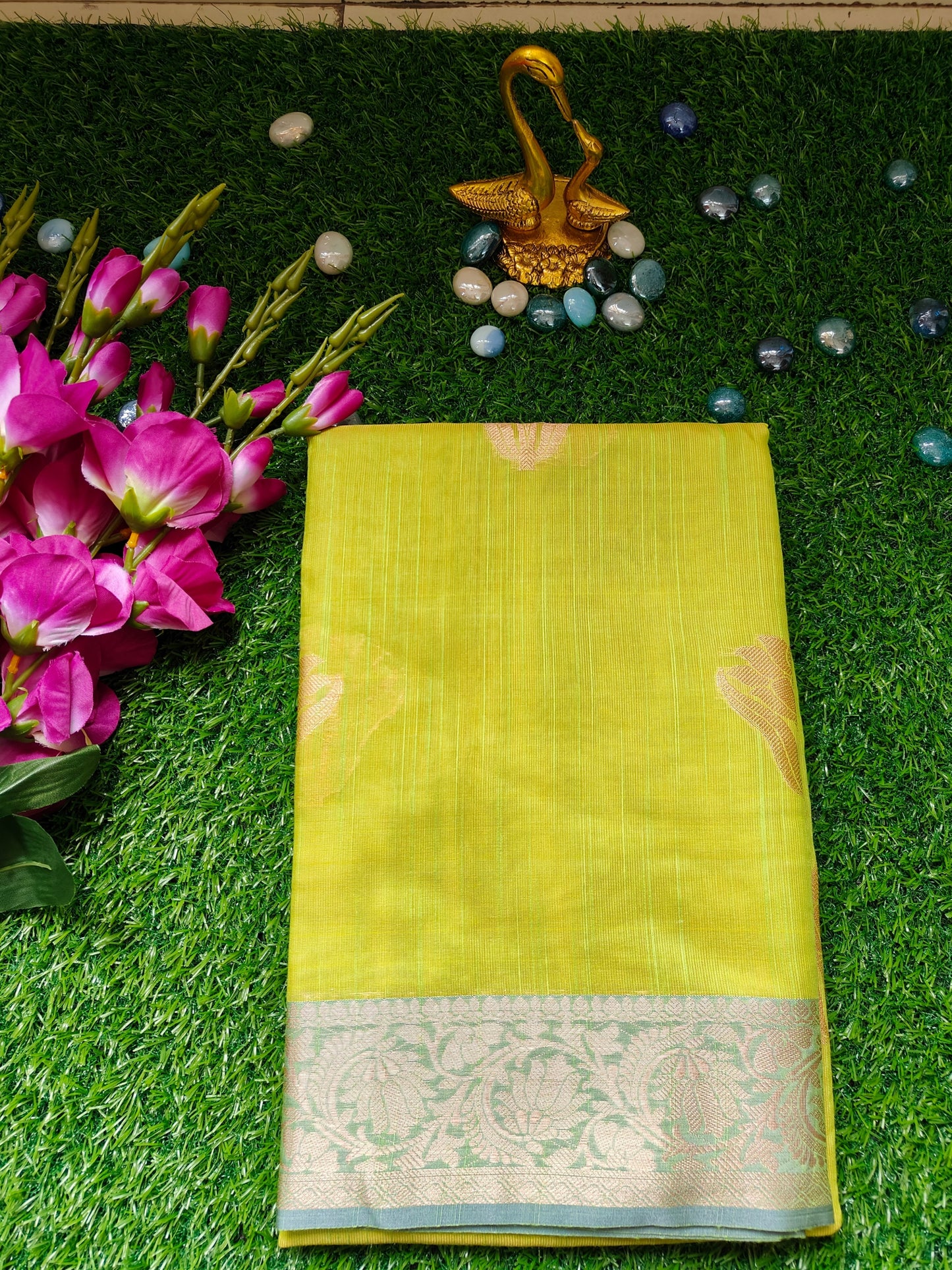 GREEN LINEN COTTON SILK SAREE