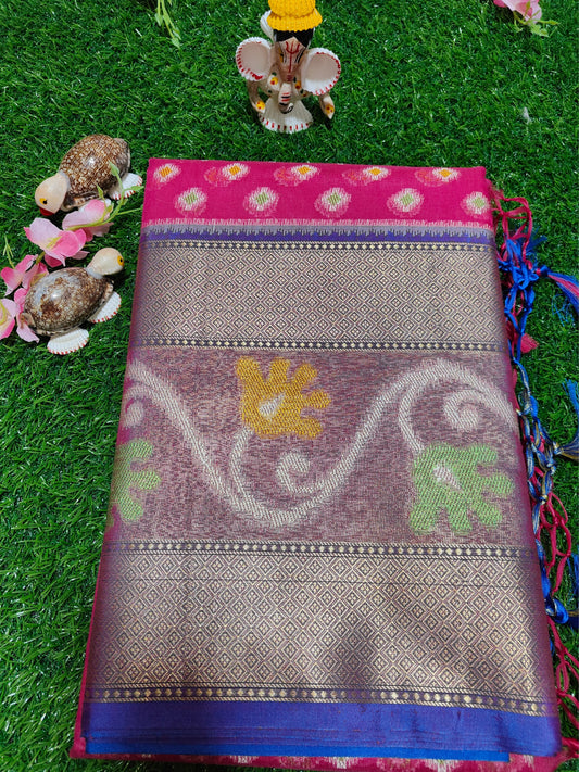 PINK BANARASI COTTON SILK MEENA SAREE