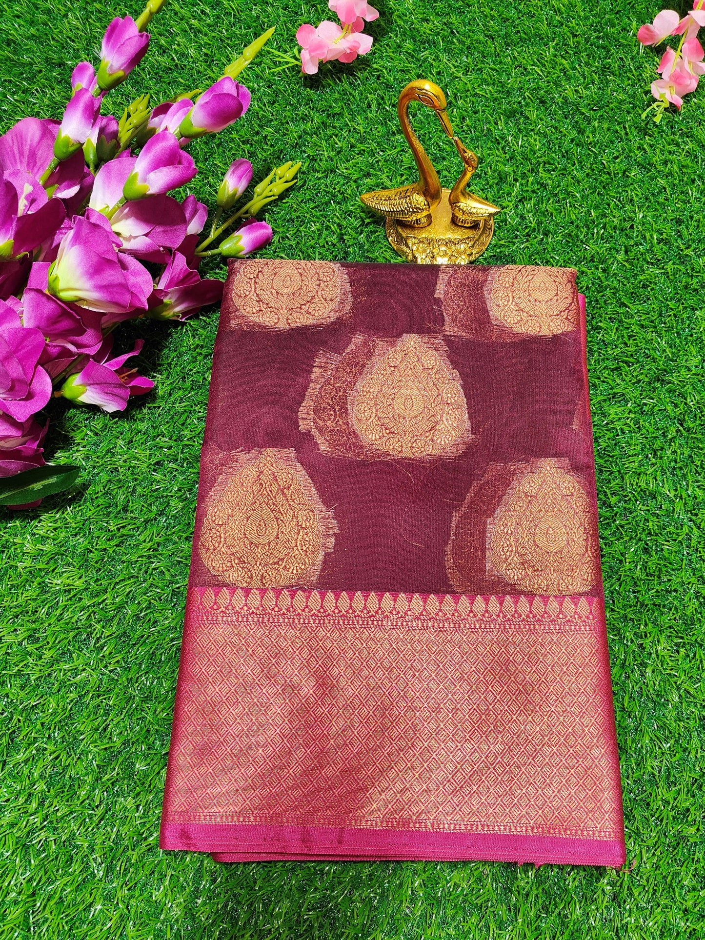 BURGANDY COTTON  SILK WITH COPPER ZAARI