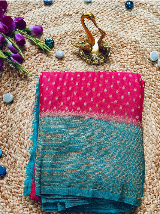 PINK CRAPE SHIFFON SILK SAREE WITH ZARI BUTTA