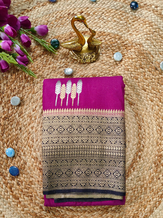 JAMUNI CRAPE SILK SAREE WITH SONA RUPA ZARI AND KATAN BORDER