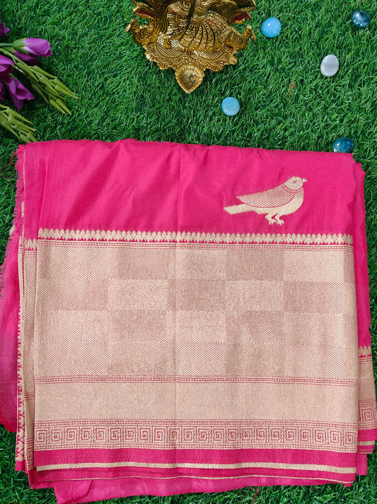 PINK CRAPE SHIFFON WITH BIRD MOTIF