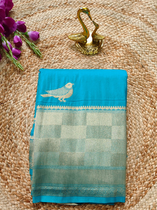 SKY BLUE CRAPE SILK SAREE WITH BIRD MOTIF