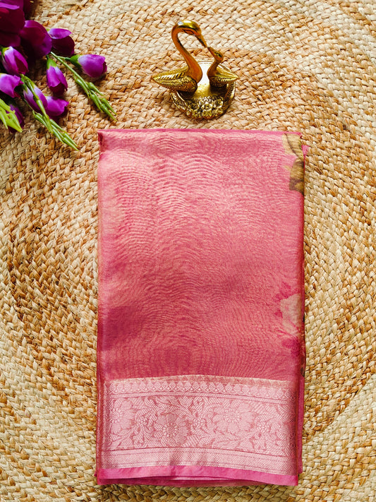 PINK CRUSHED TISSUE SILK SAREE WITH DIGITAL PRINT