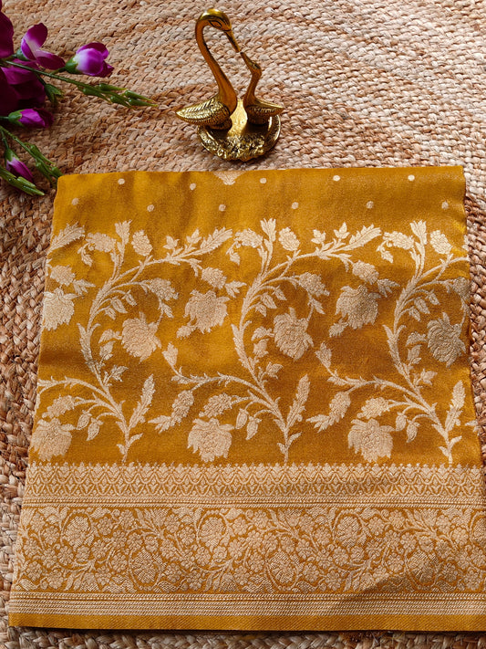 YELLOW TISSUE SILK WITH  FLOWER MOTIF