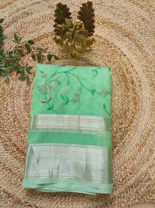 LIGHT GREEN RESHAM EMBRIODERD  SAREE