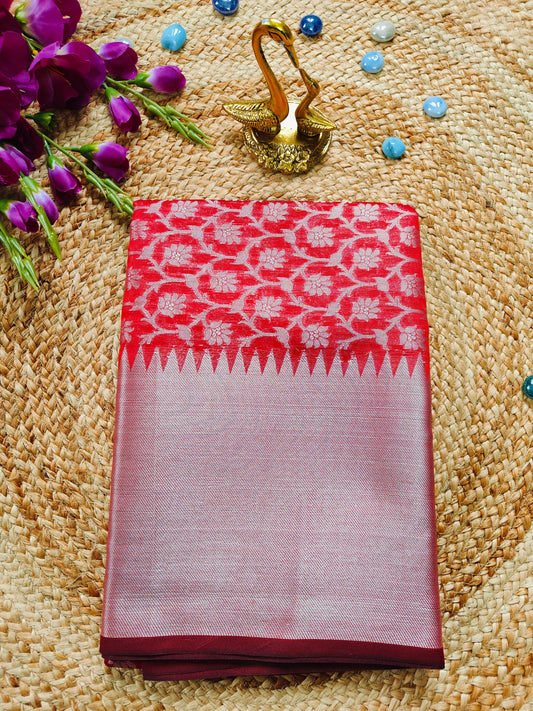 RED SOFT SILK SAREE WITH ZARI JAAL