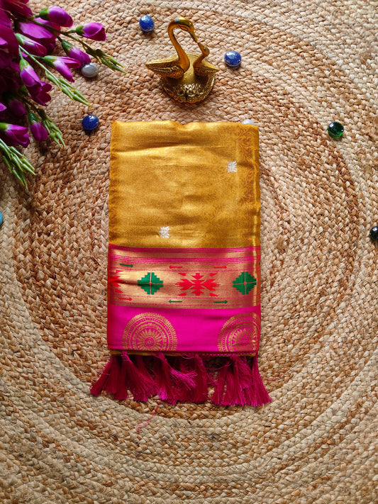 GOLD TISSUE SILK SAREE WITH PAITHANI BORDER