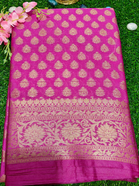 RANI PINK SEMI CHINIYA KATAN SILK SAREE