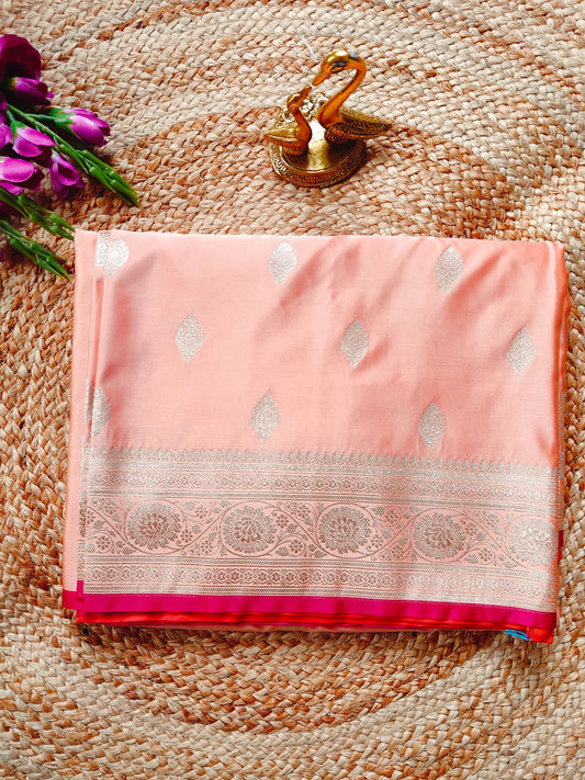 PEACH MASHRU KATAN SILK SAREE