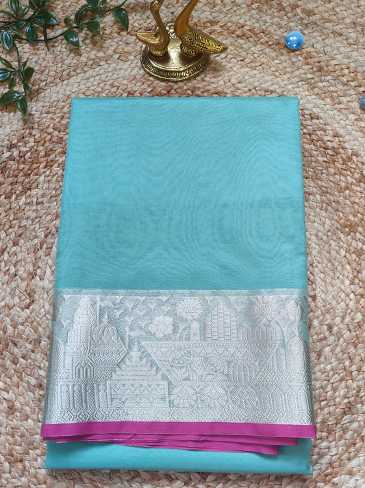 PISTA GREEN ORGANZA SILK SAREE WITH ZARI WEAVED TEMPLE BORDER