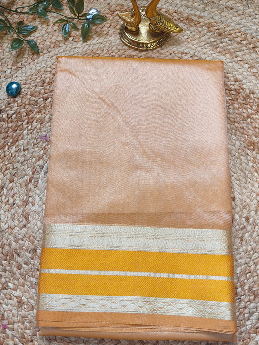 YELLOW SEMI TISSUE SILK SAREE WITH GARHWAL BORDER