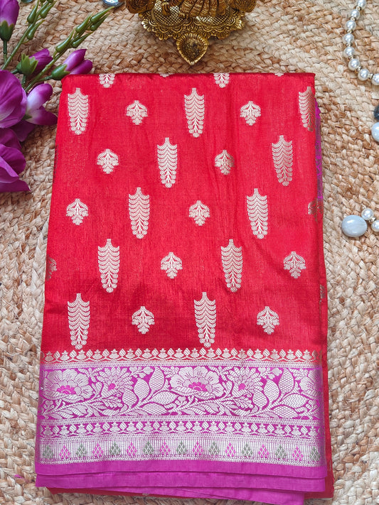 RED DUPIAN SILK ZAREE WITH ZARI BUTTA