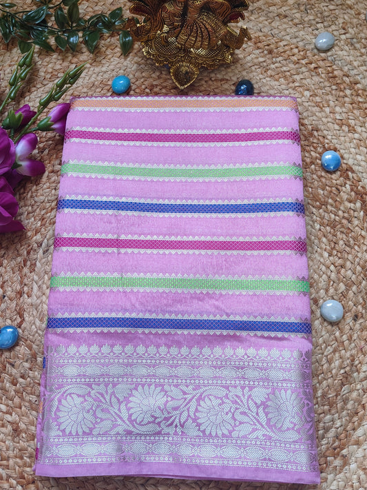 PINK DUPIAN SILK SAREE WITH ZARI STIPS