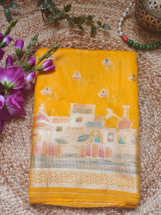 YELLOW WARM SILK BANARASI GHAT SAREE