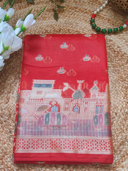 RED WARM SILK BANARASI GHAT SAREE