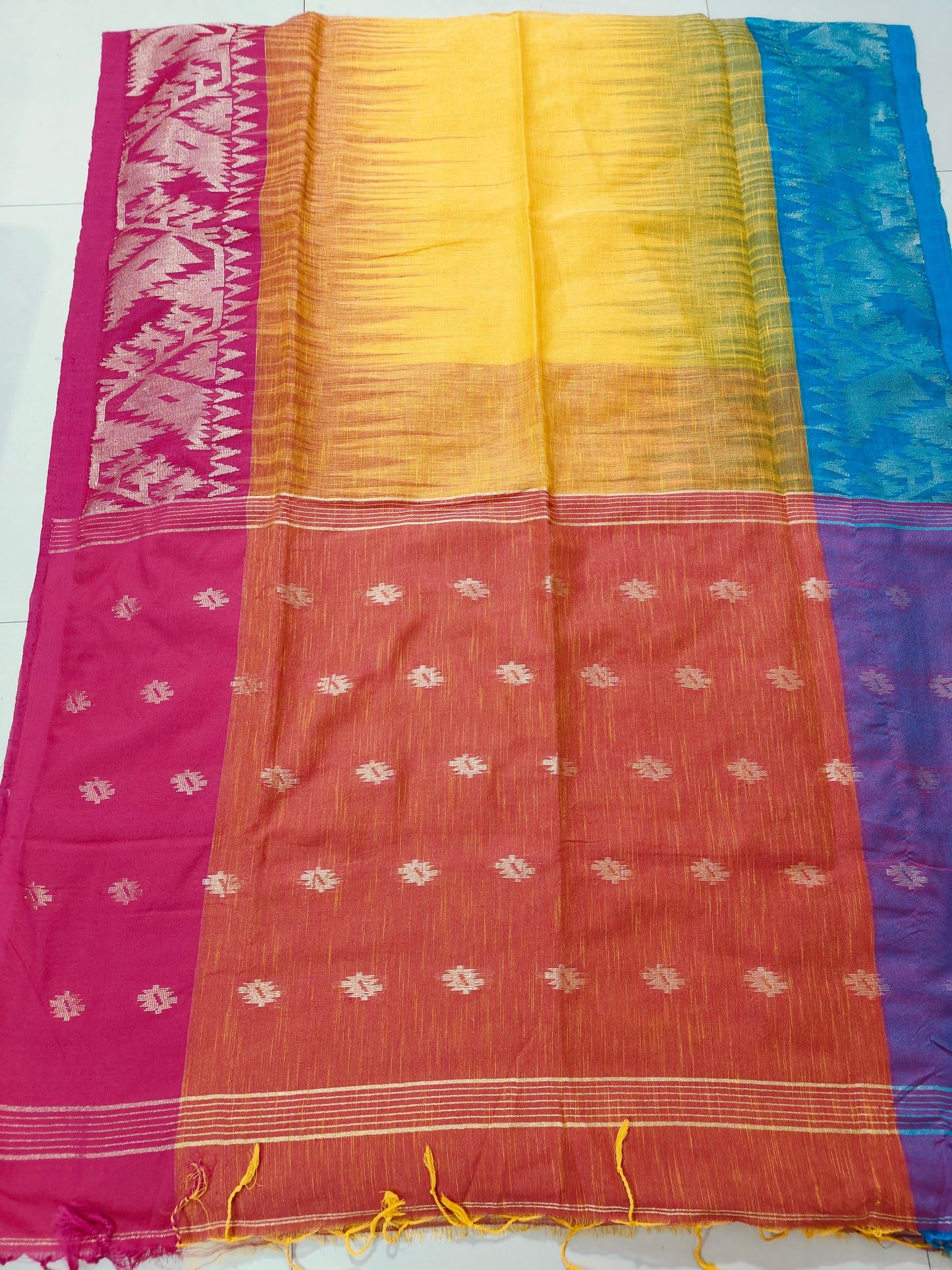 YELLOW KHADDI LINEN COTTON SILK SAREE