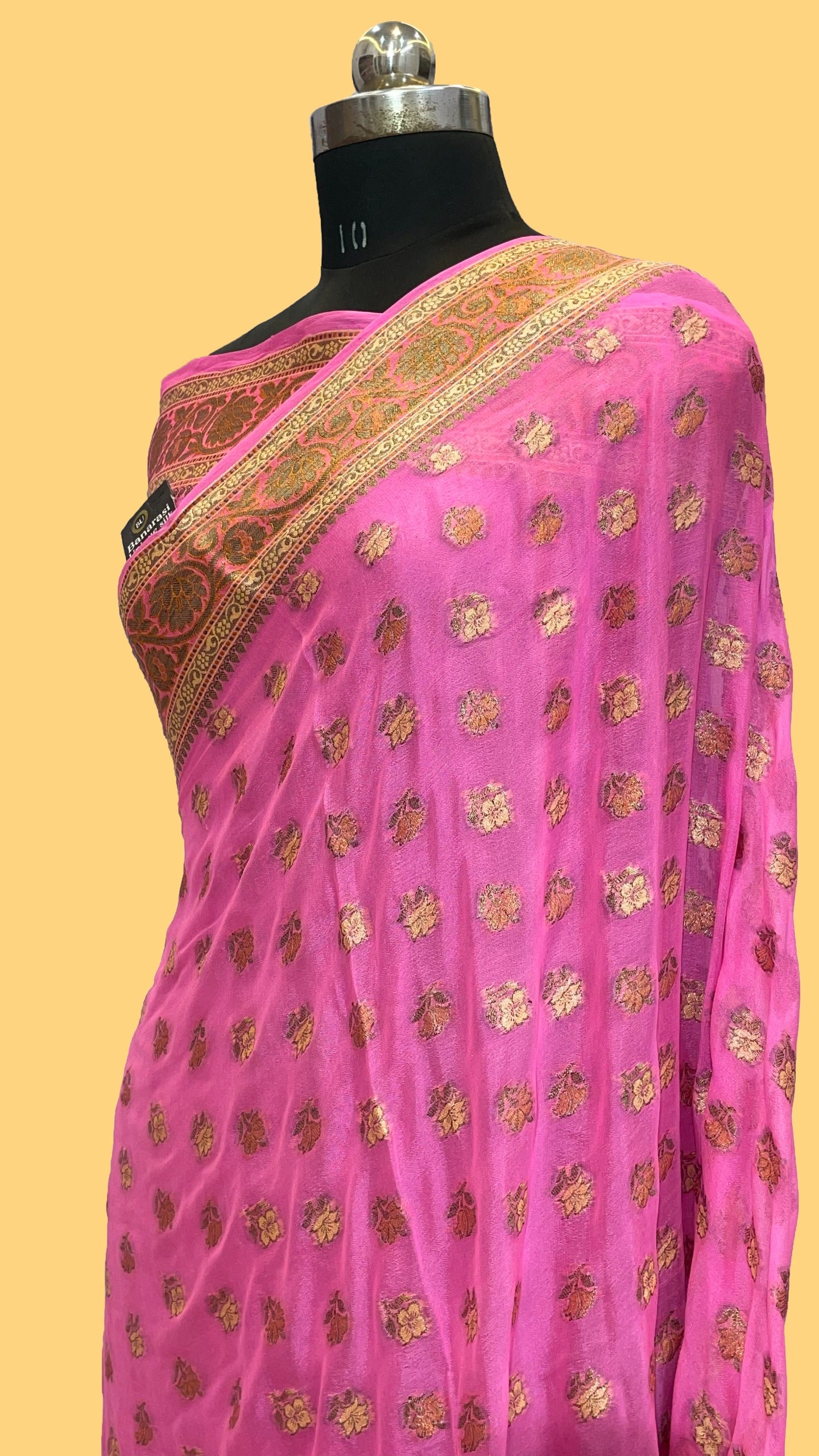 PINK KHADDI SHIFFON SAREE WITH RESHAM WEAVING AND MEENA