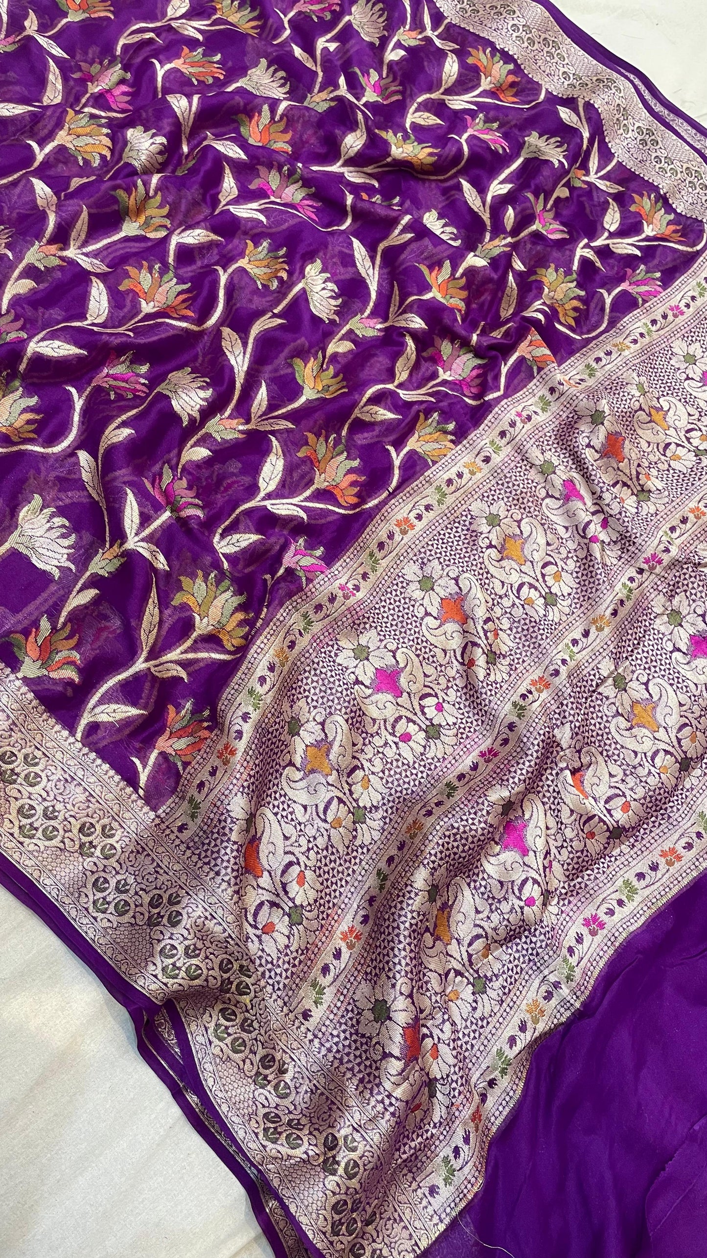 PURPLE KHADDI SHIFFON SAREE WITH RESHAM WEAVING AND MEENA