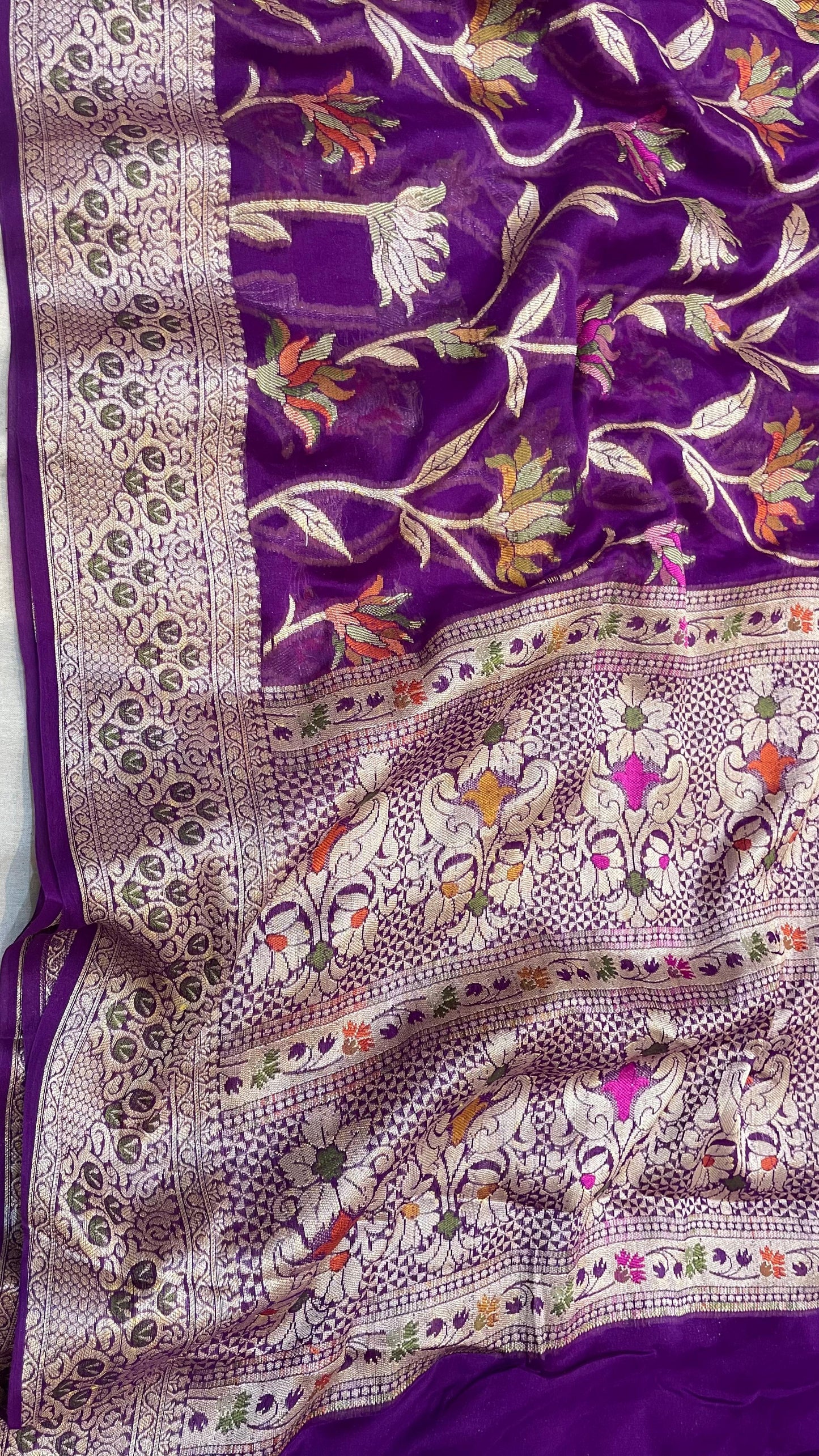 PURPLE KHADDI SHIFFON SAREE WITH RESHAM WEAVING AND MEENA