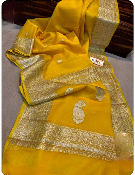 YELLOW KHADDI SHIFFON SAREE