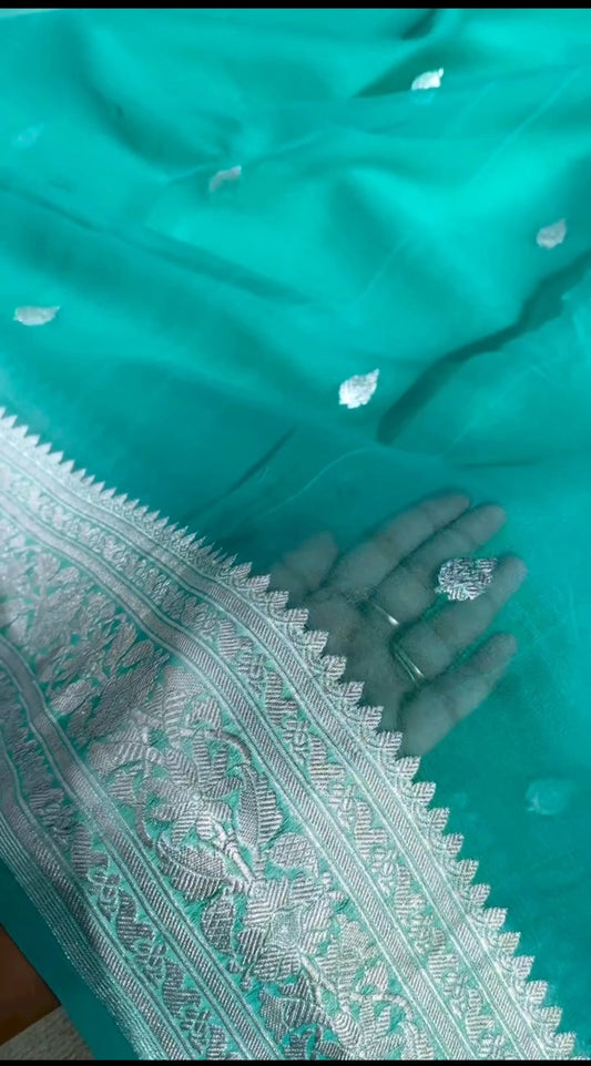 SEA GREEN KHADDI SHIFFON SILK SAREE