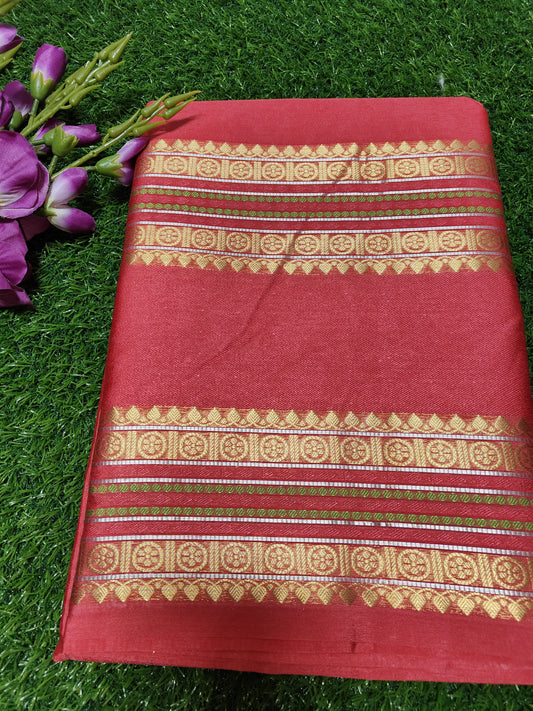 PEACH SEMI CHINIYA KATAN SILK SAREE WITH KANCHI BORDER