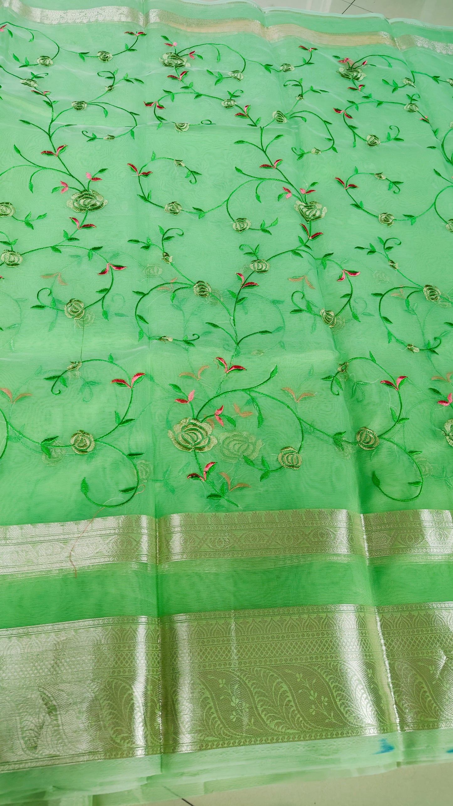 LIGHT GREEN RESHAM EMBRIODERD  SAREE