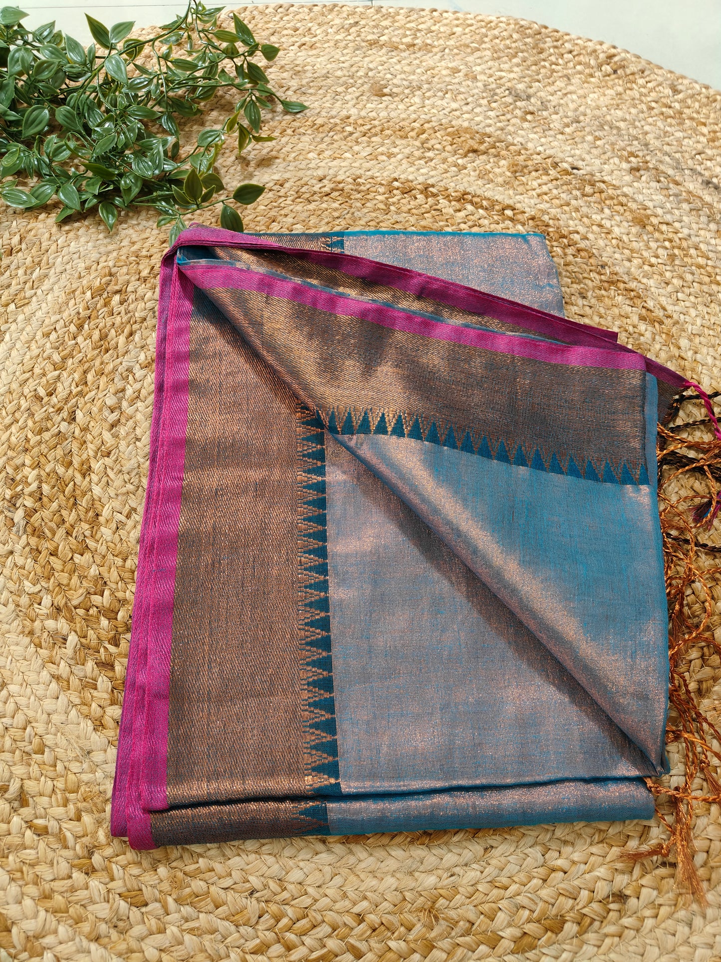 BLUE RAGA TISSUE LINEN WITH BORDER DESIGN SAREE