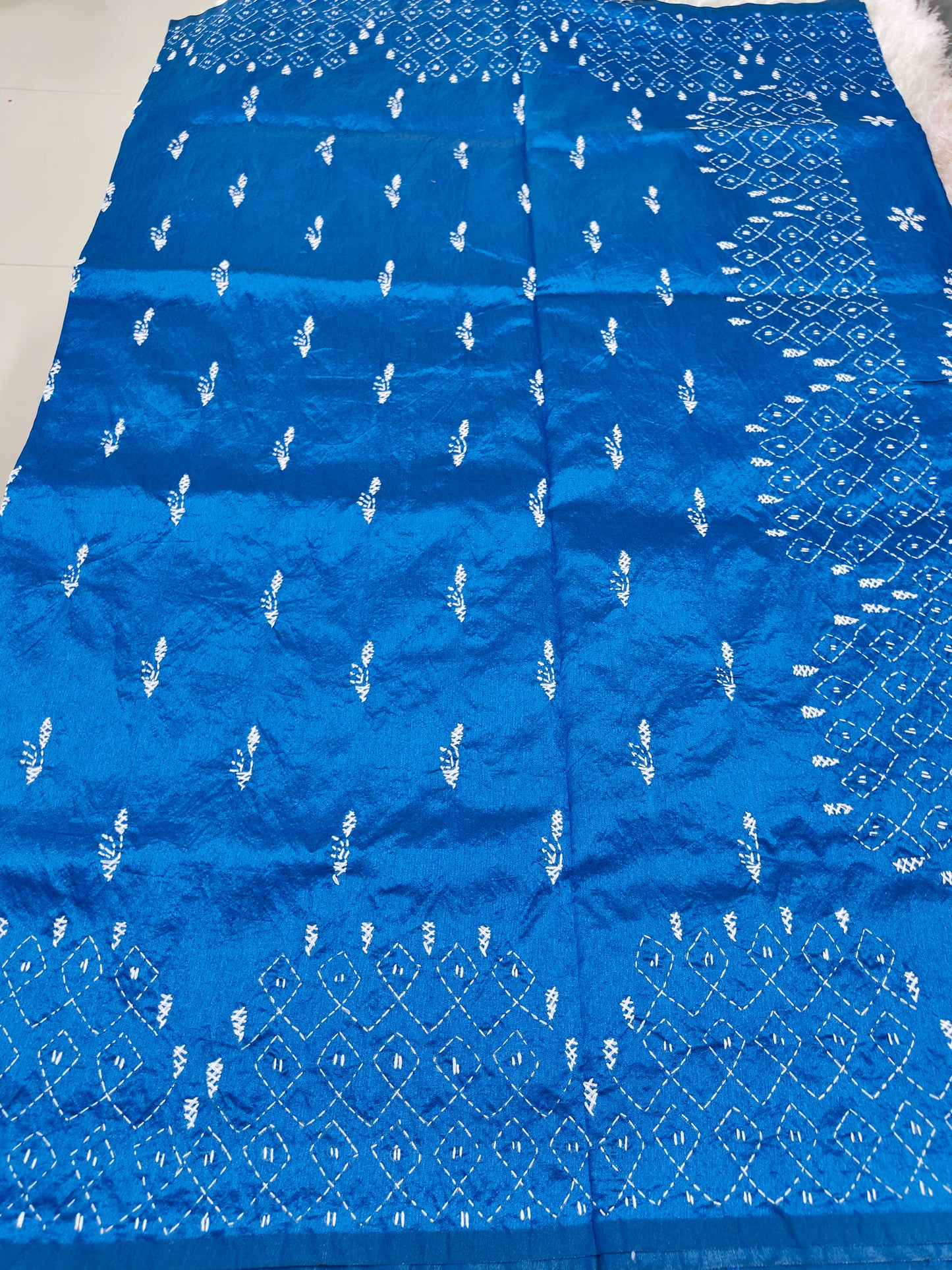 BLUE COTTON SILK SAREE WITH KANTHA STICH