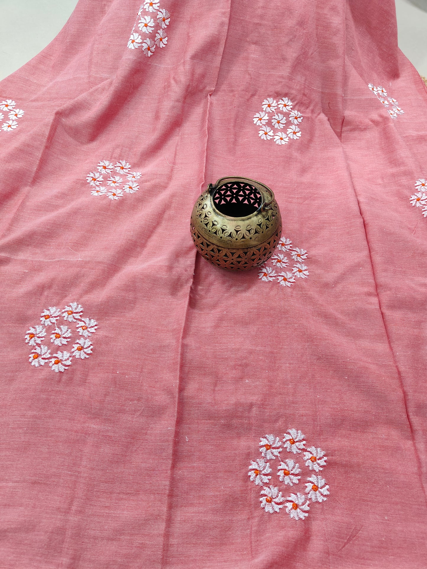 RED LINEN COTTON SAREE WITH EMBRIODERY