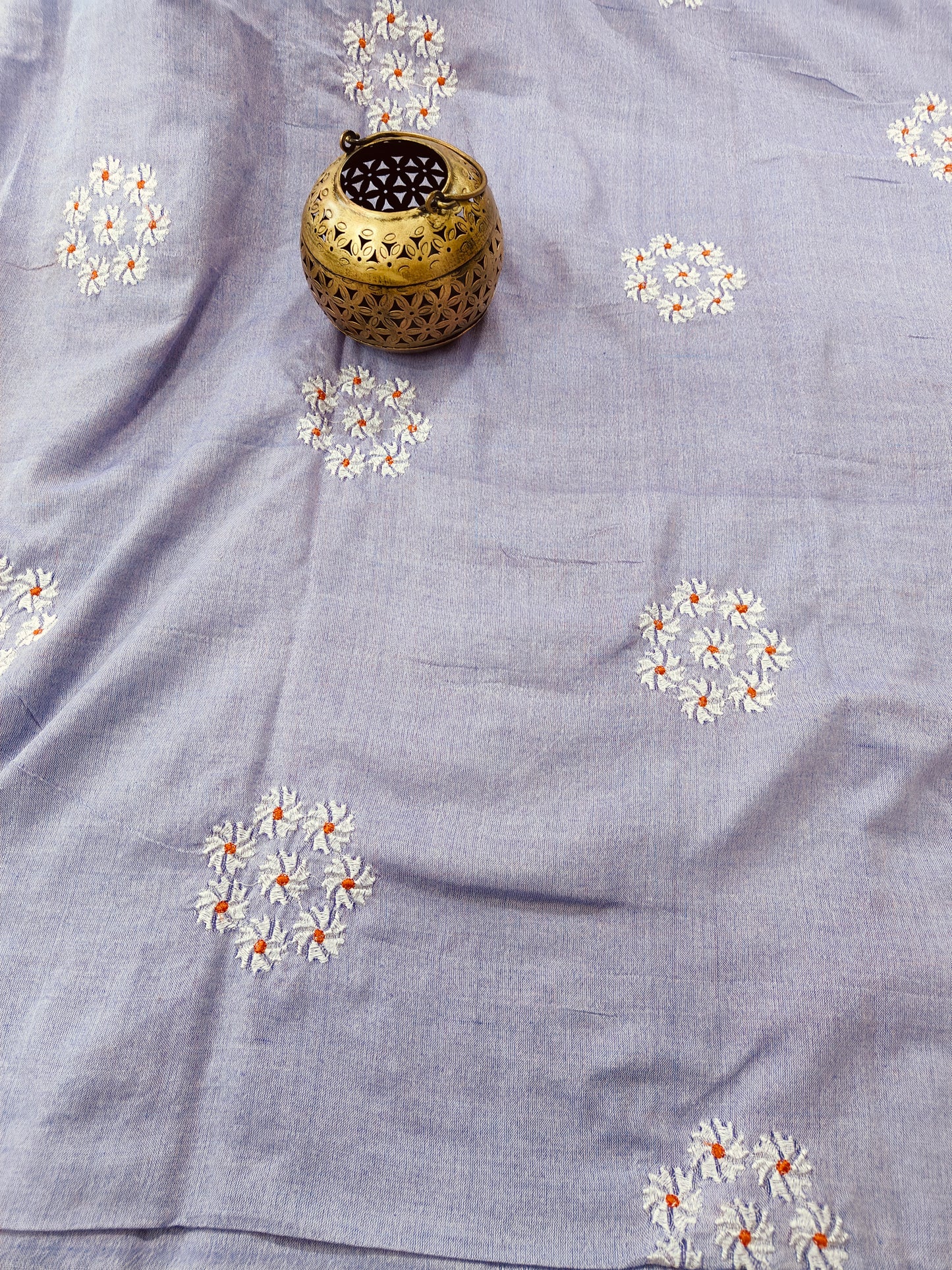 LIGHT BLUE KHADI COTTON SAREES WITH EMBRIODERY