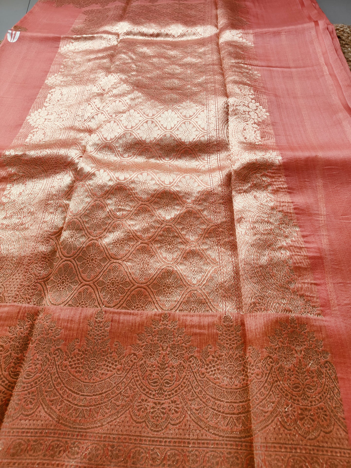 REKHA JI INSPIRED PEACH KORA ORGANZA SAREE