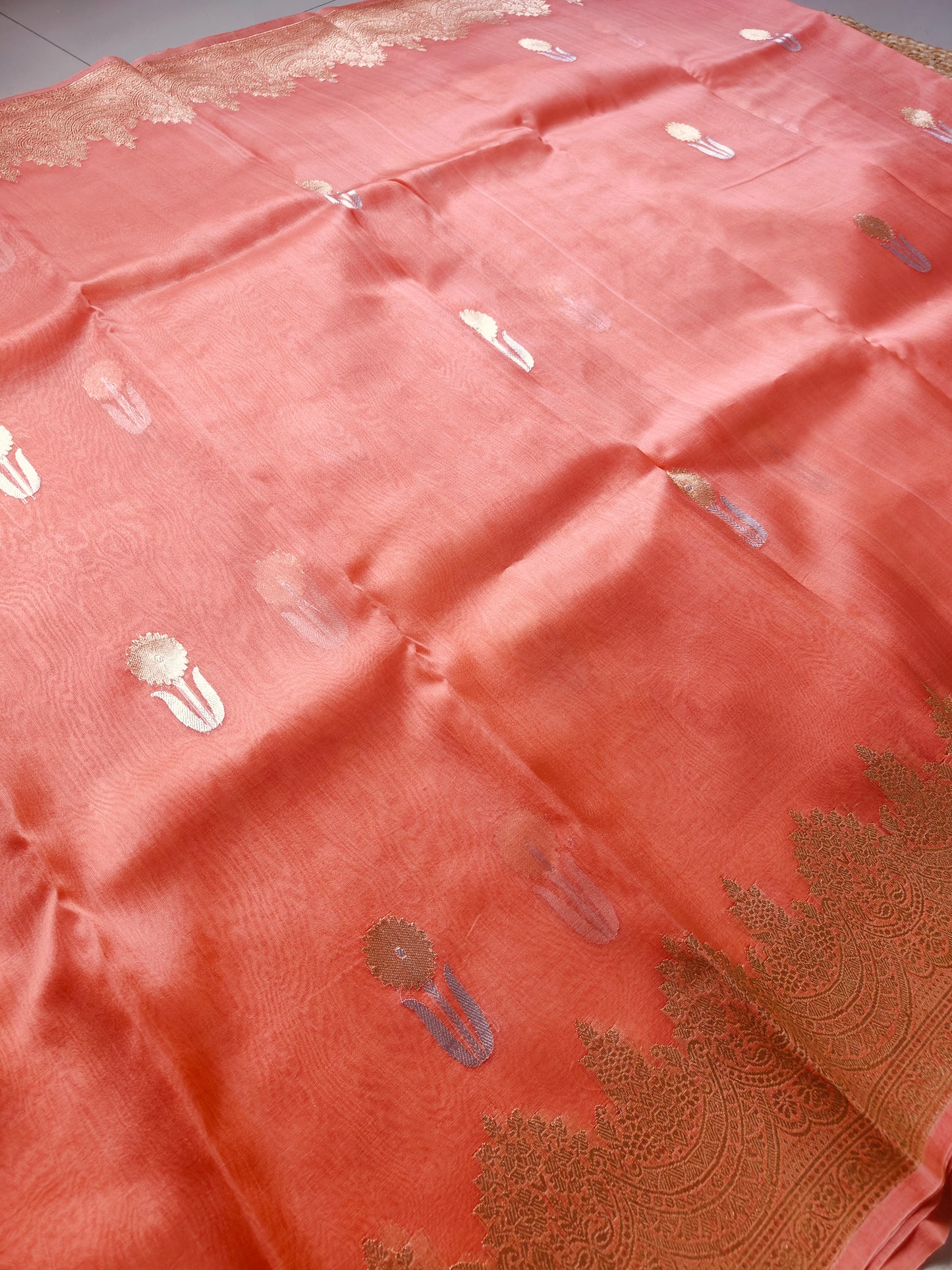 REKHA JI INSPIRED PEACH KORA ORGANZA SAREE