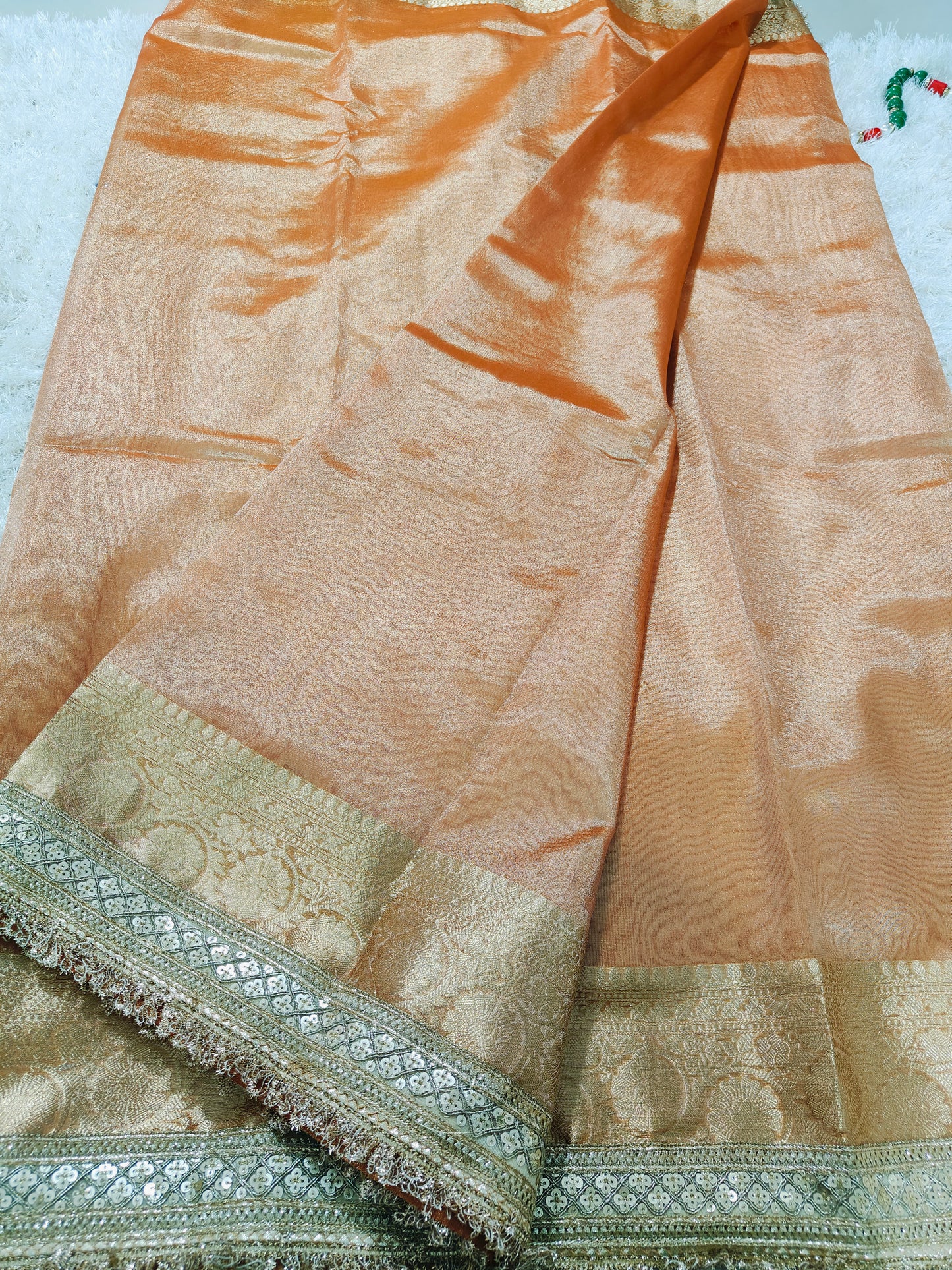 PEACH  TISSSUE KATHBAN SAREE