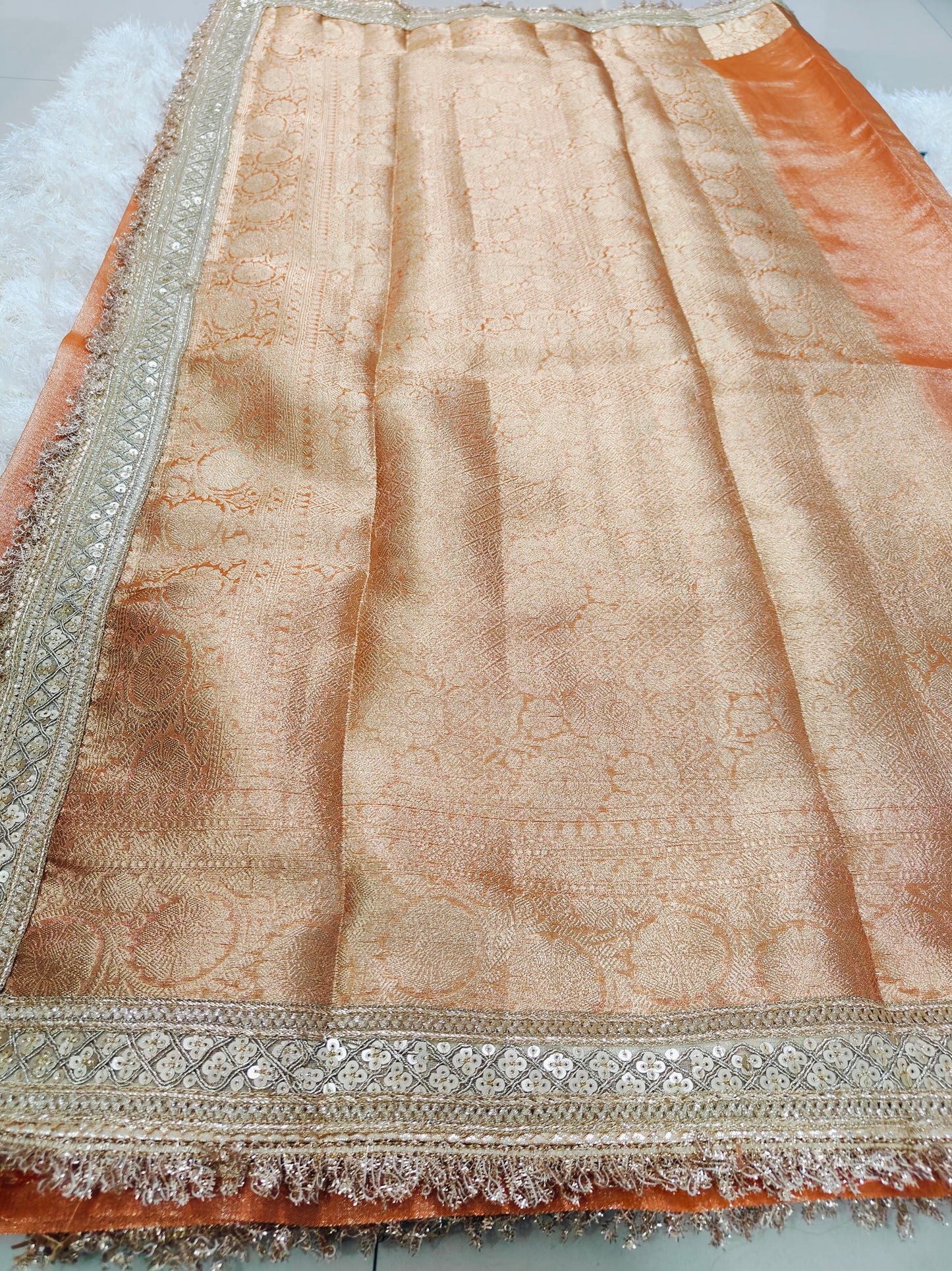 PEACH  TISSSUE KATHBAN SAREE