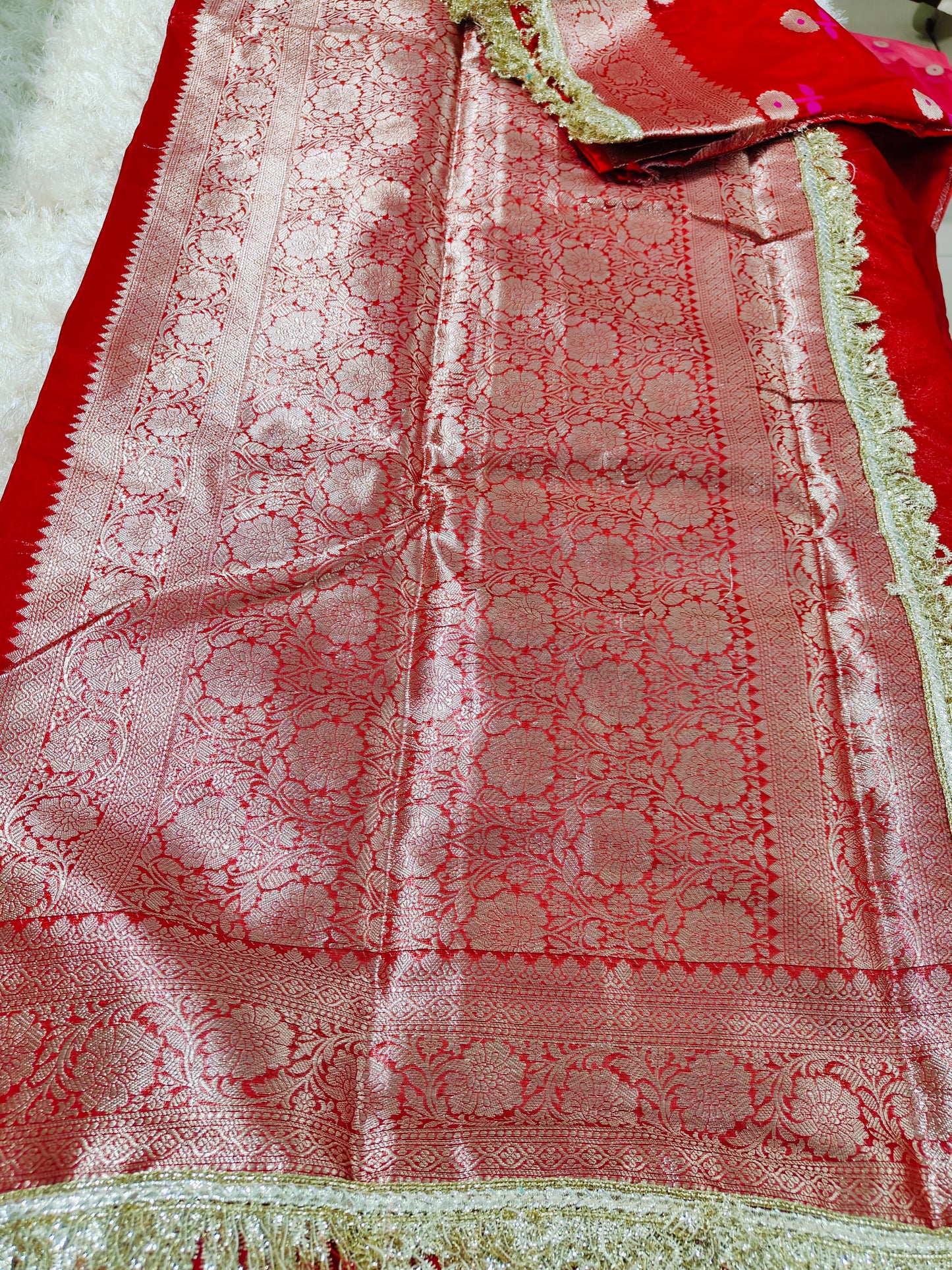 RED TISSUE KATHBAN SAREE