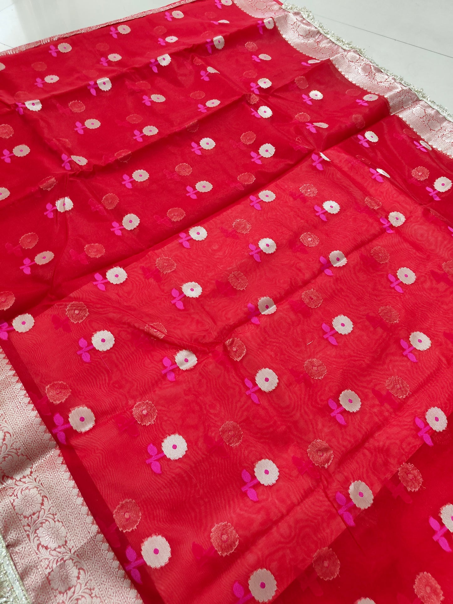 RED TISSUE KATHBAN SAREE