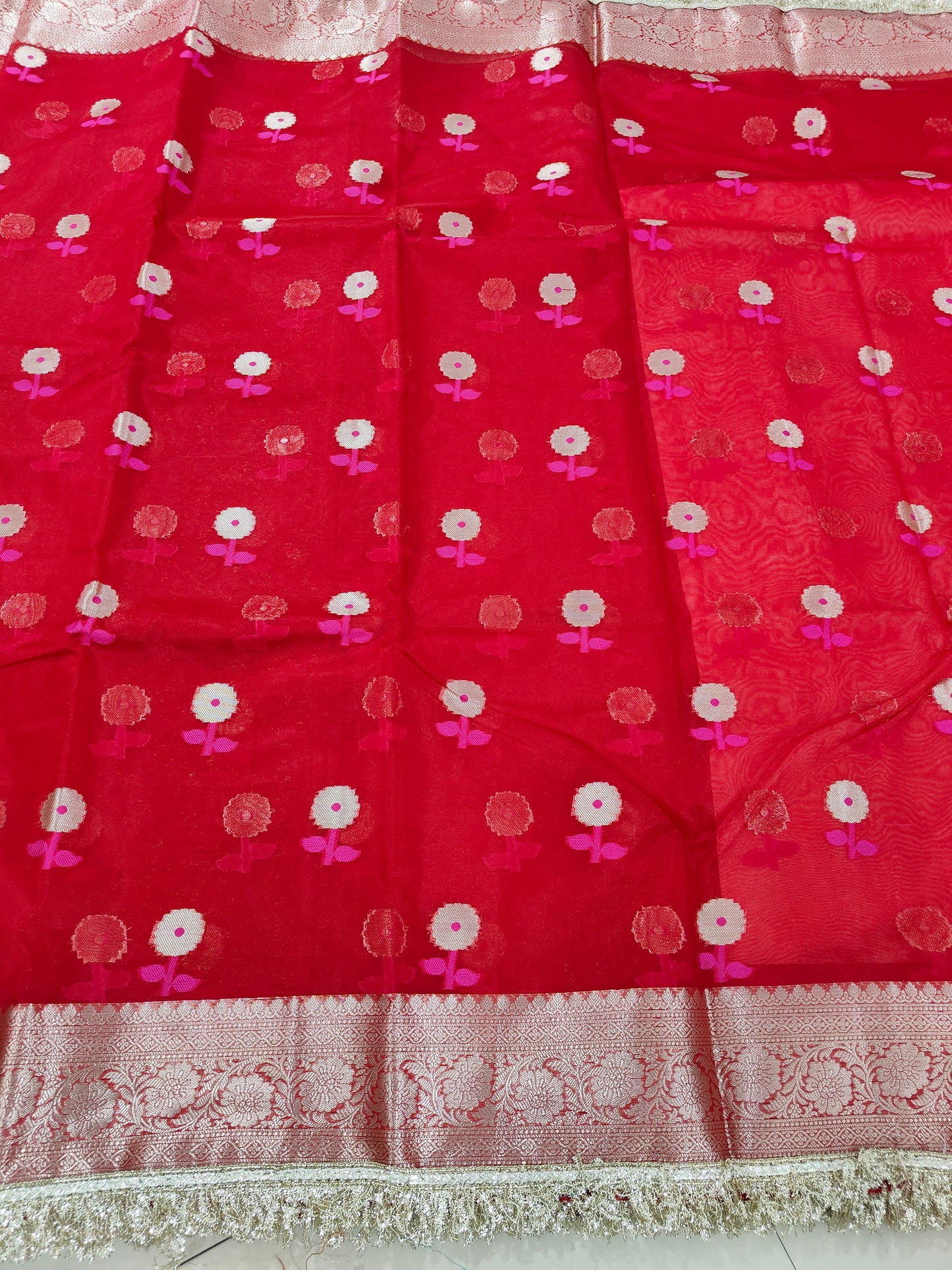 RED TISSUE KATHBAN SAREE