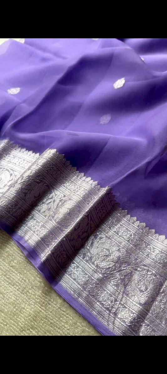 LILAC PURE KHADDI SHIFFON SILK SAREE