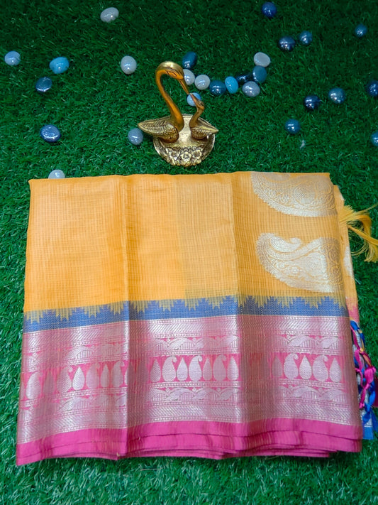 YELLOW KOTA GANGA JAMUNA BORDER SAREE