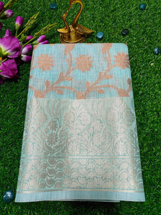 LIGHT GREEN LINEN TISSUE SAREE