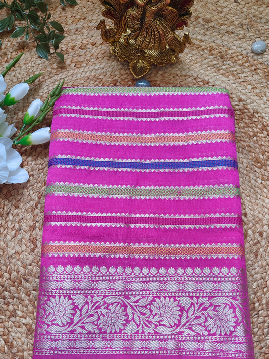 RANI PINK DUPIAN SILK SAREE WITH ZARI STRIPS